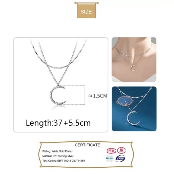 NEW | Crescent Moon Multi Layer Pave Diamond Necklace - Picture 15 of 15